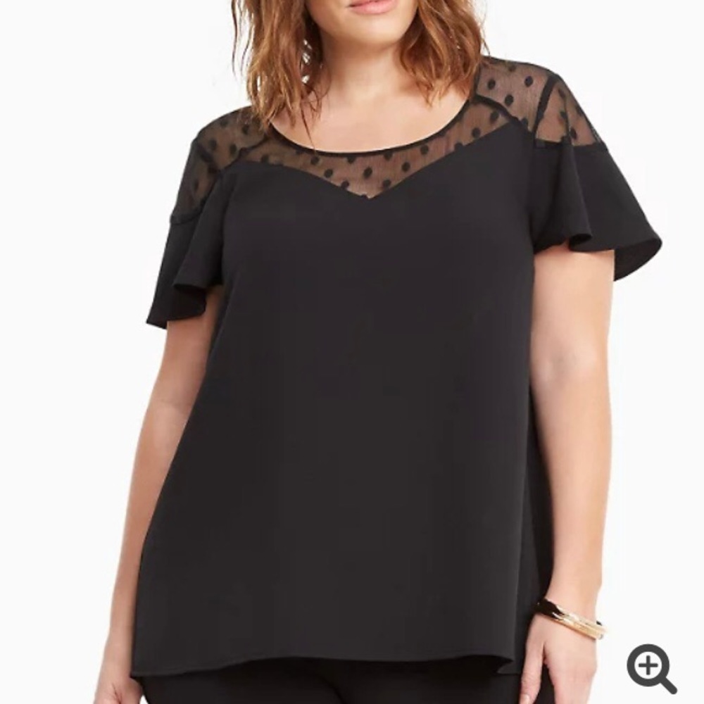Torrid NWT Black Crepe Mesh Dot Blouse